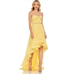 Mac Duggal Lemon Chiffon Beaded‎ Ruffle High Low Gown Style #68096 Size 2 NWT